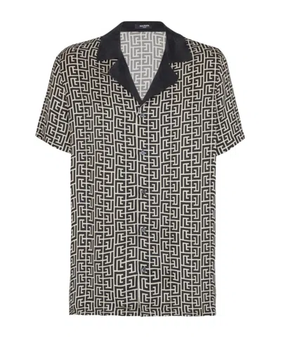 Balmain Short Sleeves Shirt Geometric Pattern Collar In Black