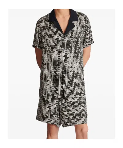 Balmain Short Sleeves Shirt Geometric Pattern Collar In Black