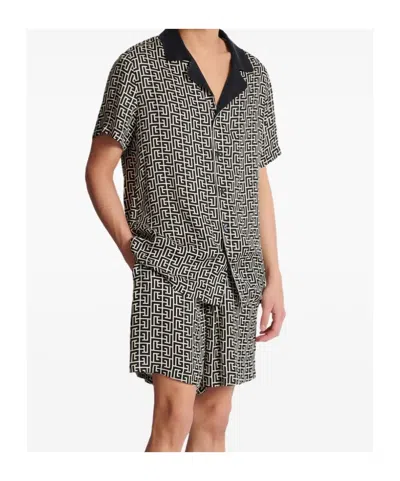 Balmain Short Sleeves Shirt Geometric Pattern Collar In Black