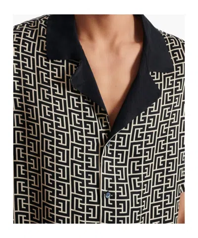 Balmain Short Sleeves Shirt Geometric Pattern Collar In Black