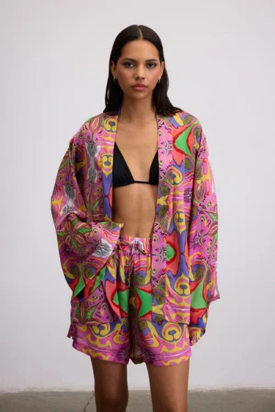 Je Te Veux Psychedelic Printed  Blushwave Drawstring Shorts In Multi