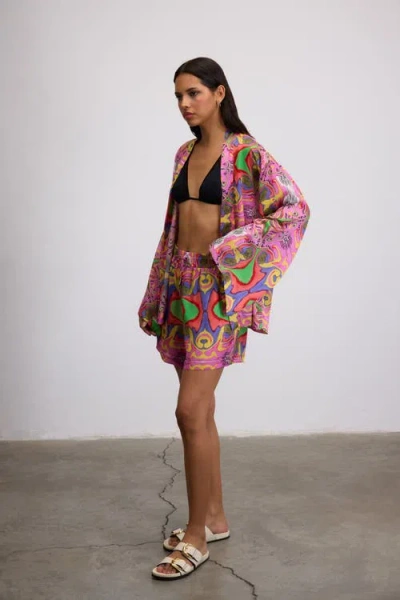 Je Te Veux Psychedelic Printed  Blushwave Drawstring Shorts In Multi
