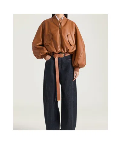 Givenchy Cropped Cocoon Bomber In Nappa Leather In Brown