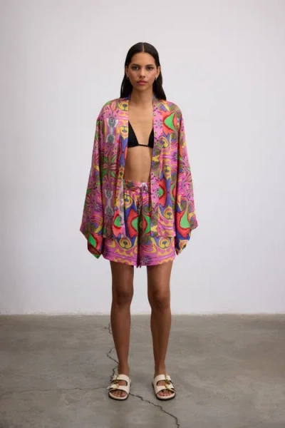 Je Te Veux Psychedelic Printed Blushwave Short Kimono In Multi