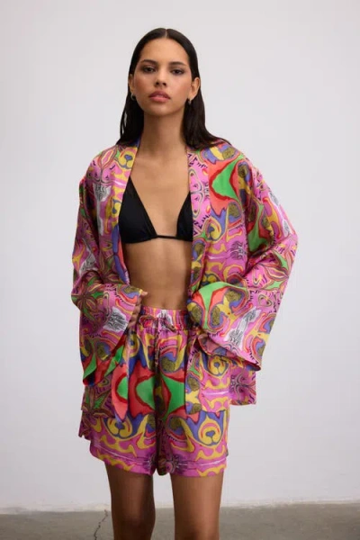 Je Te Veux Psychedelic Printed Blushwave Short Kimono In Multi