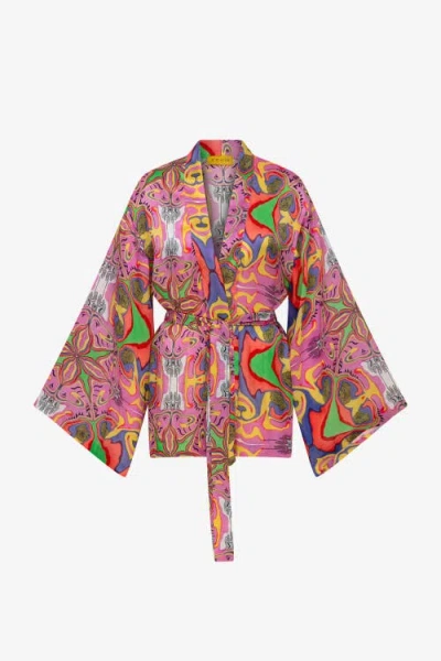 Je Te Veux Psychedelic Printed Blushwave Short Kimono In Multi