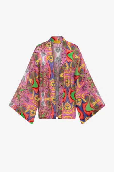 Je Te Veux Psychedelic Printed Blushwave Short Kimono In Multi