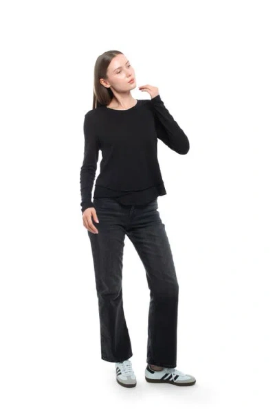 Wilt Clothing Long Sleeve Mock Layer Tee In Blue