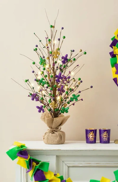 Glitzhome Mardi Gras Lighted Fleur-de-lis & Berry Table Tree In Multi