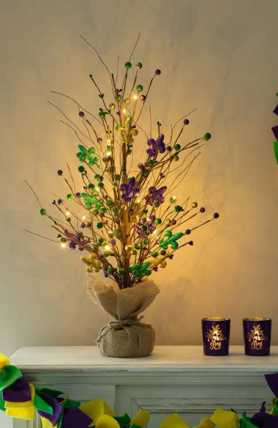 Glitzhome Mardi Gras Lighted Fleur-de-lis & Berry Table Tree In Multi