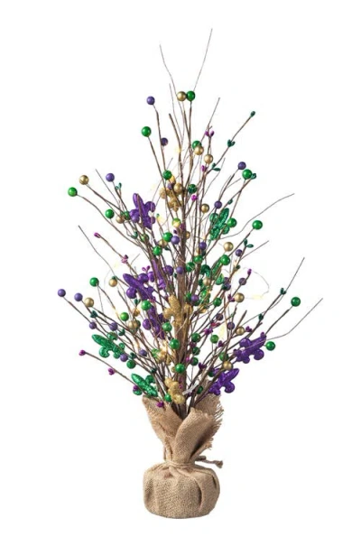 Glitzhome Mardi Gras Lighted Fleur-de-lis & Berry Table Tree In Multi