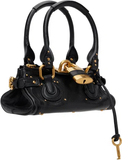 Chloé Paddington Black Shoulder Bag With Oversized Padlock And C-shaped Buckles In Grainy Leather Woman In Black