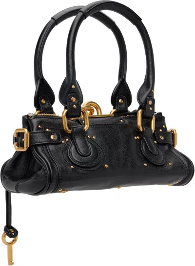 Chloé Paddington Black Shoulder Bag With Oversized Padlock And C-shaped Buckles In Grainy Leather Woman In Black