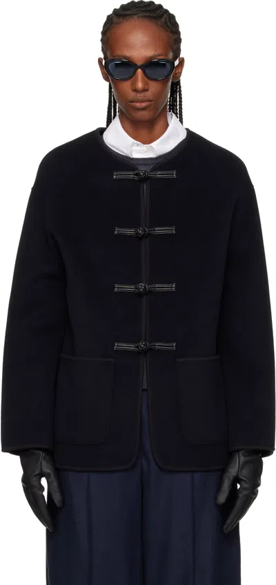Rohe Mandarin Double-faced Wool Jacket Navy In Black