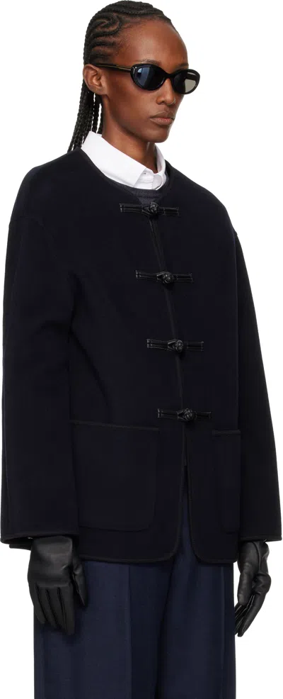 Rohe Mandarin Double-faced Wool Jacket Navy In Black
