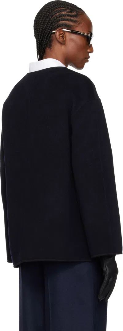 Rohe Mandarin Double-faced Wool Jacket Navy In Black