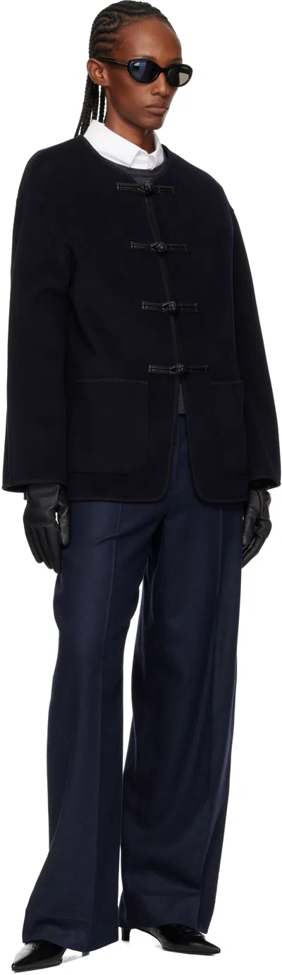 Rohe Mandarin Double-faced Wool Jacket Navy In Black