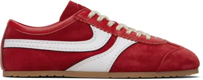 Dries Van Noten 70s Marathon Spirit Suede Low-top Sneakers In Red