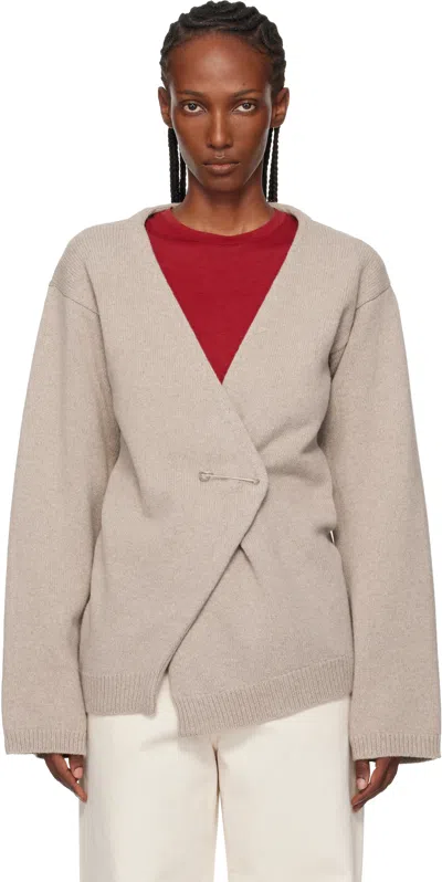 Rohe Off Shoulder Wool Cashmere Wrap Cardigan In Brown