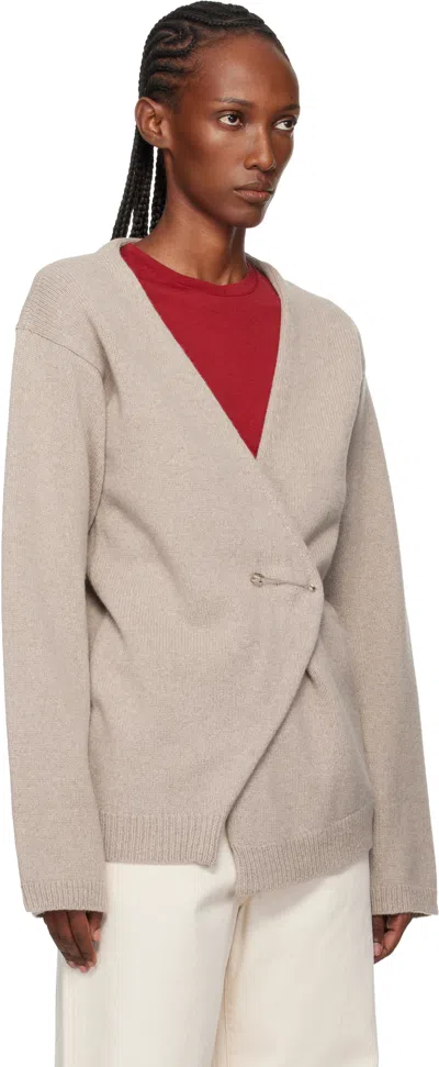 Rohe Off Shoulder Wool Cashmere Wrap Cardigan In Brown