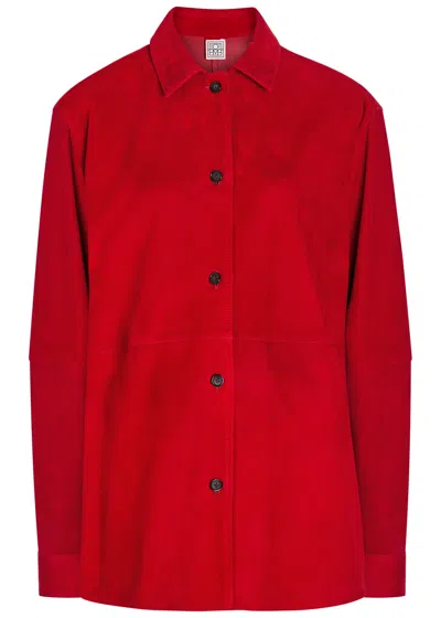 Totême Womens Poppy Soft Long-sleeves Suede Overshirt In Red