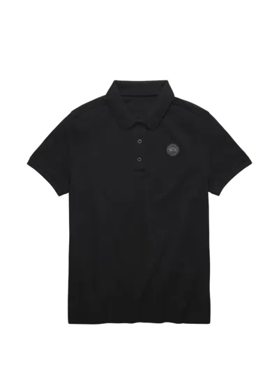Canada Goose Classic Polo Collar Short Sleeve Top With Tonal Badge In Black