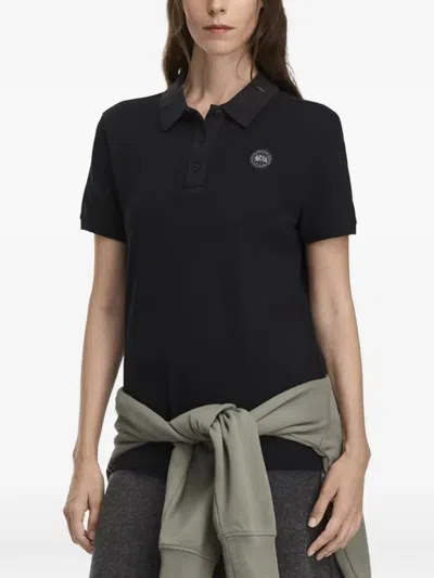 Canada Goose Classic Polo Collar Short Sleeve Top With Tonal Badge In Black