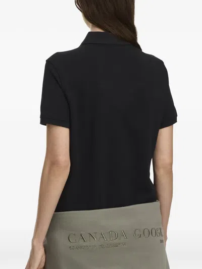 Canada Goose Classic Polo Collar Short Sleeve Top With Tonal Badge In Black