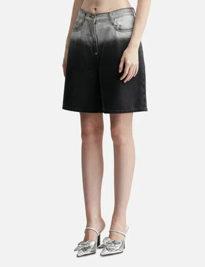 Pushbutton Washed Bermuda Denim Pants In Black