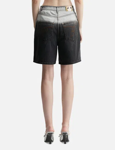 Pushbutton Washed Bermuda Denim Pants In Black