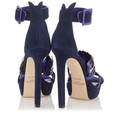 Shop Jimmy Choo Kathleen 130 Navy Mix Suede And Mirror Leather Platform Sandals