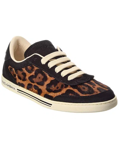 Dolce & Gabbana Saint Tropez Light Suede-trimmed Calf Hair Sneakers In Black