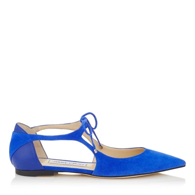 Shop Jimmy Choo Vanessa Flat Cobalt Suede And Nappa Pointy Toe Flats In Cobalt/cobalt