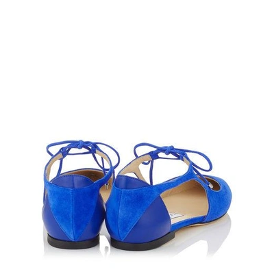 Shop Jimmy Choo Vanessa Flat Cobalt Suede And Nappa Pointy Toe Flats In Cobalt/cobalt