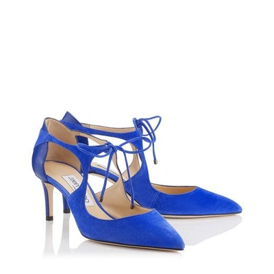 Shop Jimmy Choo Vanessa 65 Cobalt Suede And Nappa Pointy Toe Pumps In Cobalt/cobalt