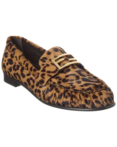 Fendi Women Brown Loafers With Ff Plaque And Leopard Motif In Brushed Leather Woman In Brown