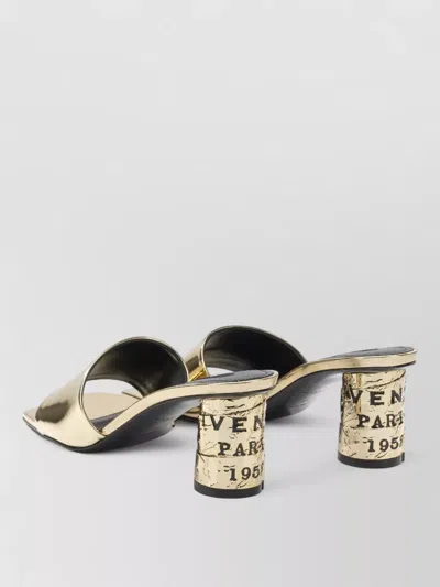 Givenchy 65mm Logo Heel Metallic Leather Mule Sandals In Gold