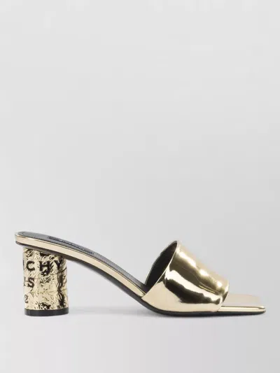 Givenchy 65mm Logo Heel Metallic Leather Mule Sandals In Gold
