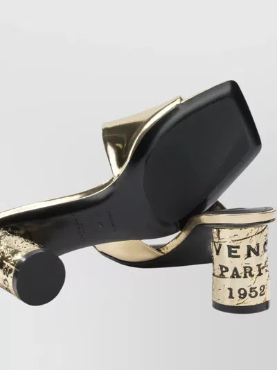 Givenchy 65mm Logo Heel Metallic Leather Mule Sandals In Gold