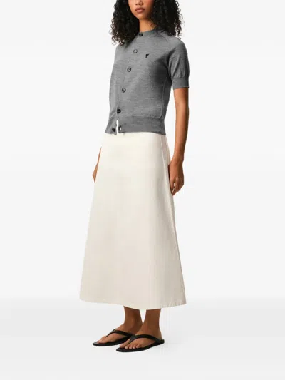 Ami Alexandre Mattiussi Ami Paris Embroidered Heart Round Collar Short Sleeve Sweater In Gray