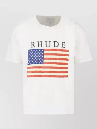 Rhude Graphic Print Crew Neck Short Sleeve T-shirt In White