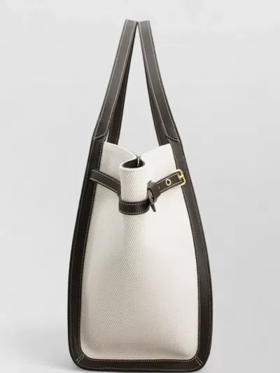 Tod's White Tote Bag With Front Leather Buckled Belt In Cotton Blend Woman