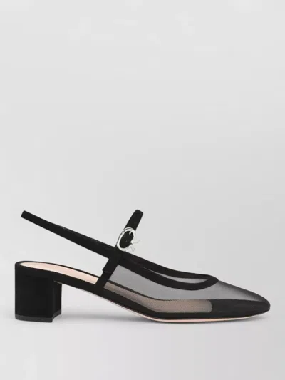 Gianvito Rossi Piper Suede-trimmed Mesh Slingback Pumps In Black