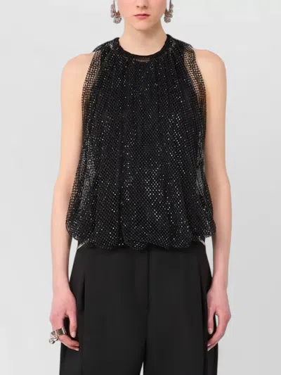 Sportmax Embellished Mesh And Jersey Top In Black