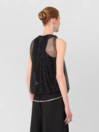 Sportmax Embellished Mesh And Jersey Top In Black
