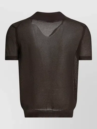 Tom Ford Mens Chocolate Open-collar Mesh Cotton And Silk-blend Polo Top In Brown