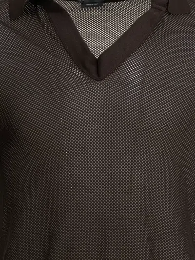 Tom Ford Mens Chocolate Open-collar Mesh Cotton And Silk-blend Polo Top In Brown