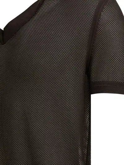 Tom Ford Mens Chocolate Open-collar Mesh Cotton And Silk-blend Polo Top In Brown