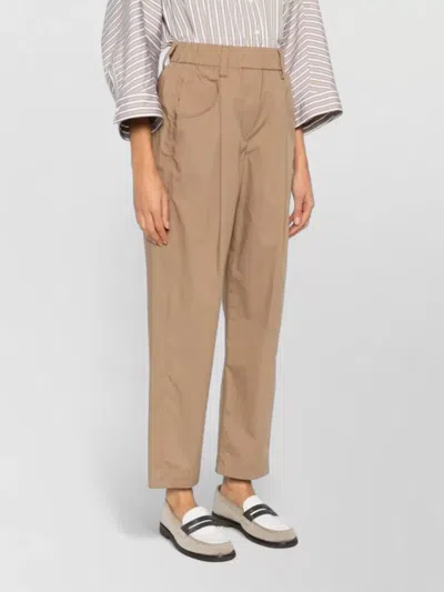 Brunello Cucinelli Lightweight Poplin Five-pocket Track Trousers With Monili Clothing In Brown
