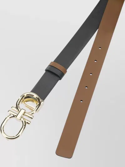 Ferragamo Reversible Belt Duo Adjustable Length Design In Black